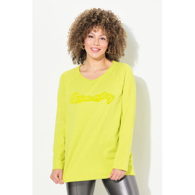 T-shirt évasé à manches longues et col rond vert clair <span itemprop=