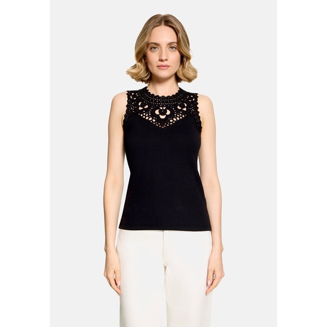 T-shirt patchwork sans manches noir <span itemprop=