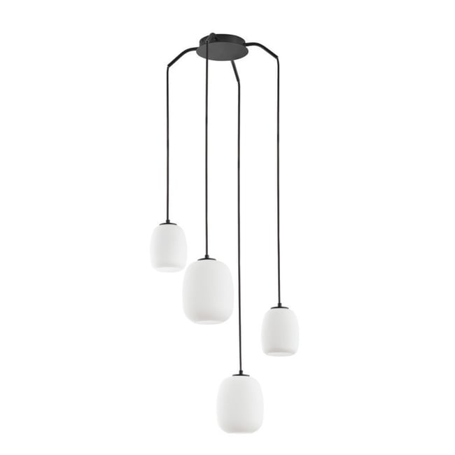 Suspension 4 lampes verre opale Jap noir Couleur noir <span itemprop=