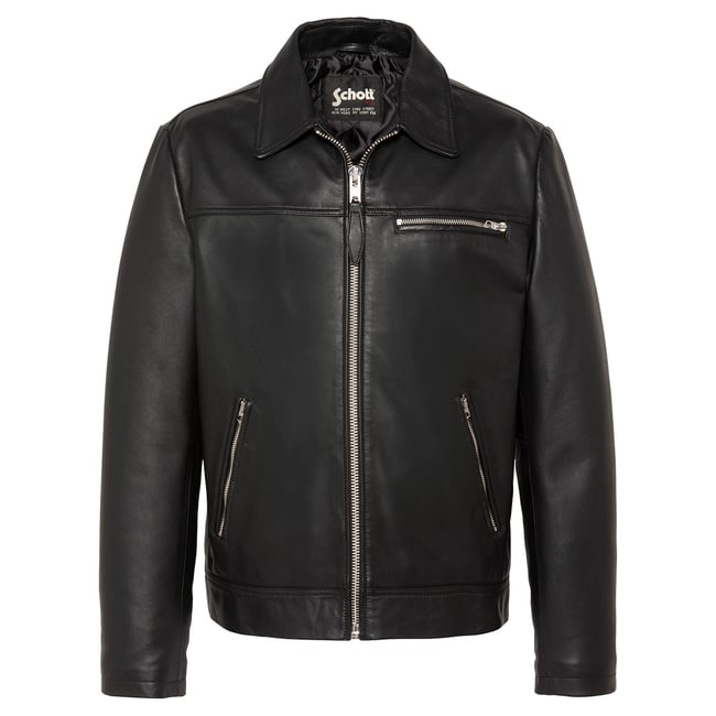 Blouson casual, cuir d'agneau noir <span itemprop=