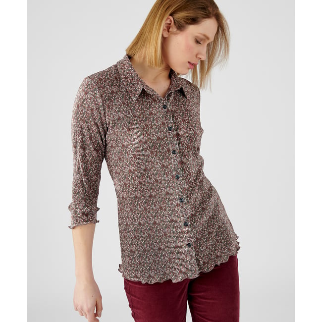 Chemisier plissé manches 3/4 gris fleuri <span itemprop=