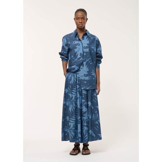 Pantalon jupe culotte imprimé navy/denim <span itemprop=