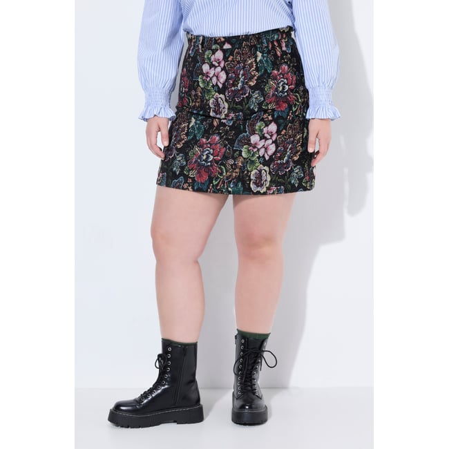 Jupe crayon, motif tapisserie noir <span itemprop=