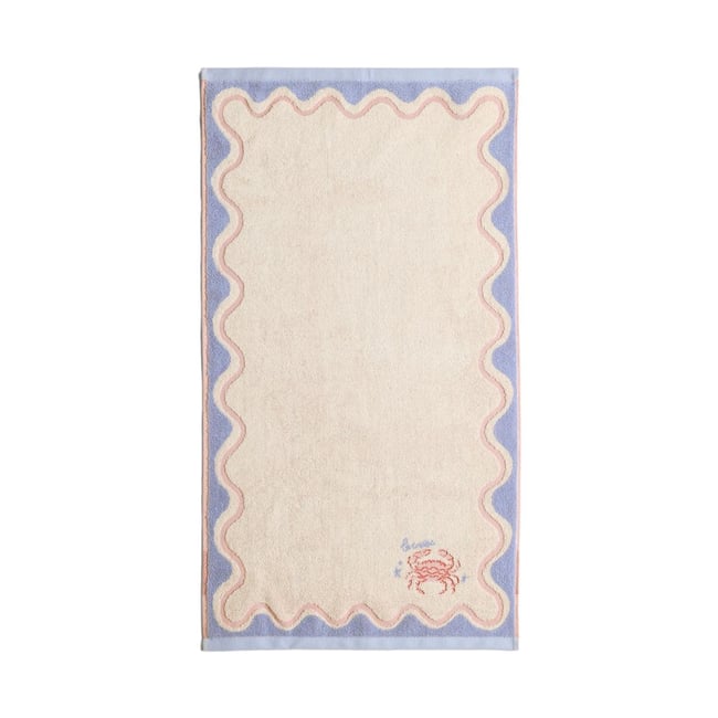 Serviette à motif crabe brodé naturel <span itemprop=