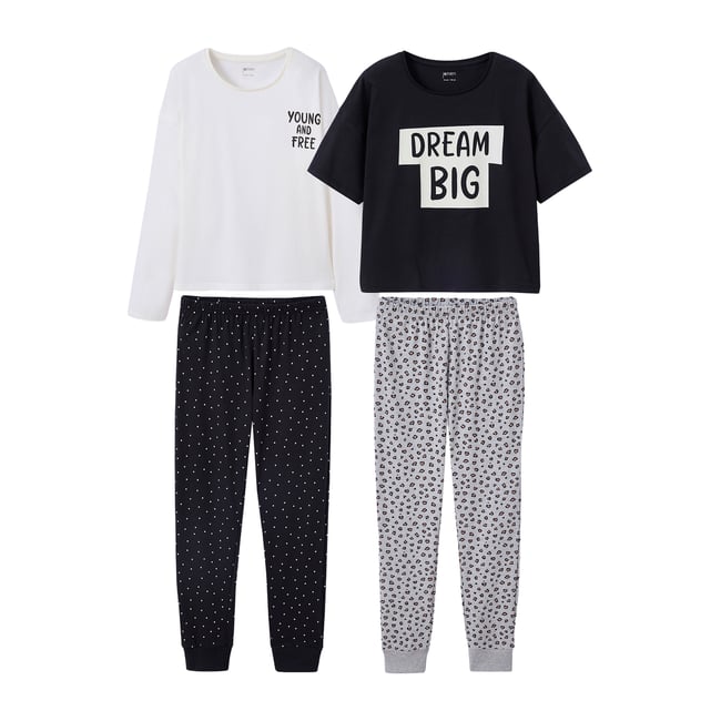 Lot 2 Pyjamas Léopard et pois Fille gris chiné <span itemprop=