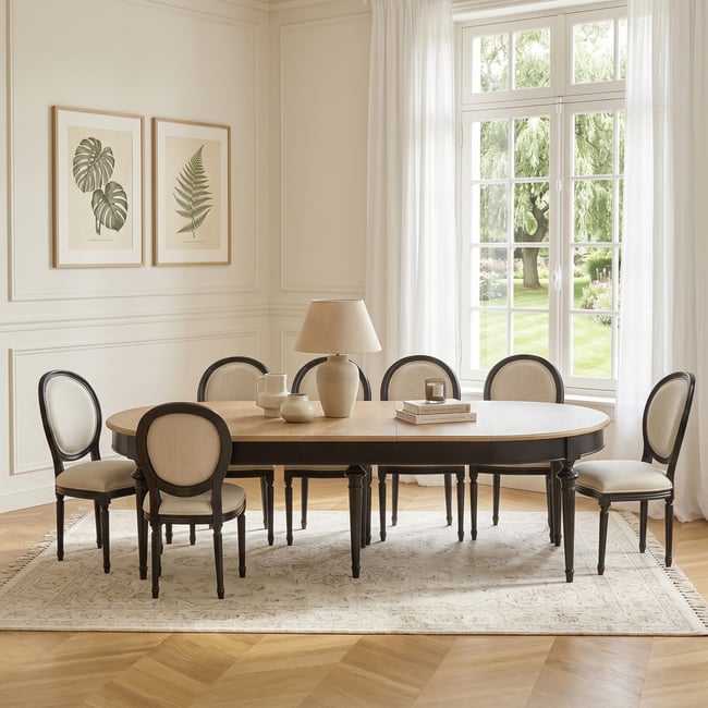 Table ovale en chêne 3 rallonges 4/10 couverts AMBRE - ROBIN DES BOIS