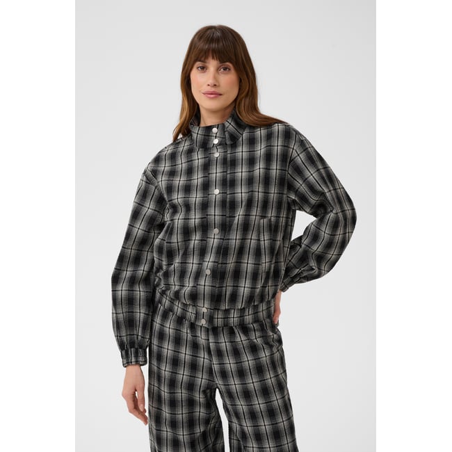 Veste noir blanc black& white check <span itemprop=