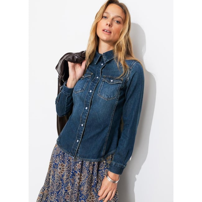 Chemise western en jean jean moyen <span itemprop=