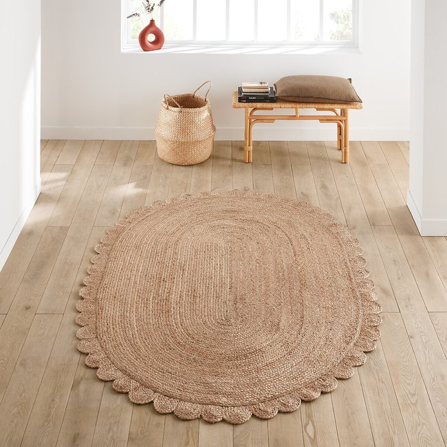 Alfombra oval de yute, Aftas natural <span itemprop=
