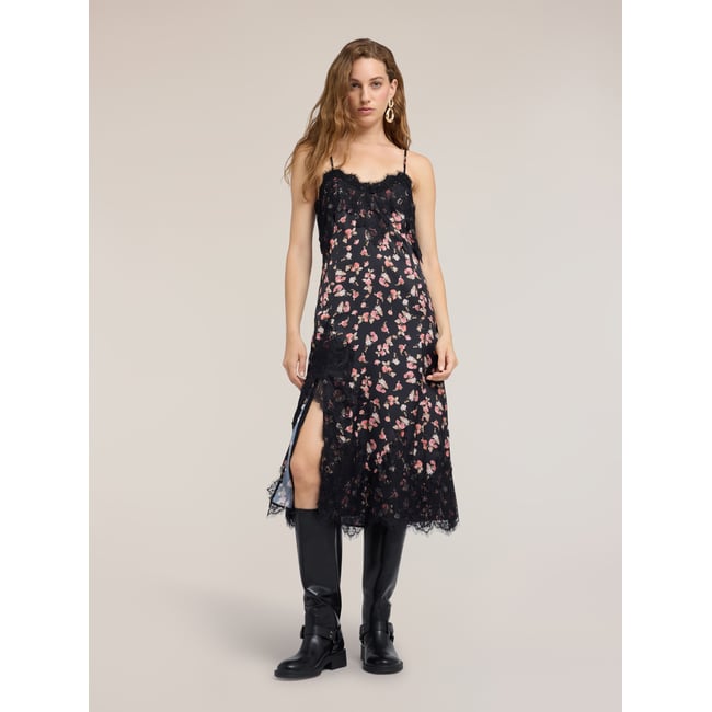 Robe avec imprimé floral et dentelle noir <span itemprop=