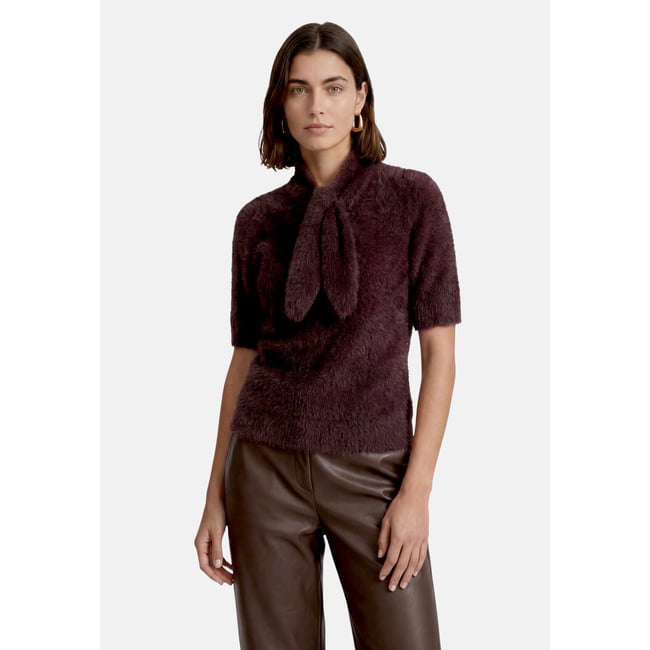 Pull-over en maille manches courtes chocolate plum <span itemprop=