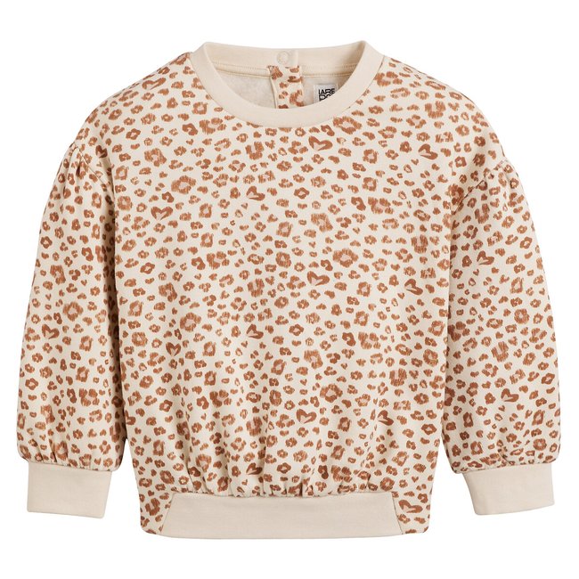 Leopard Print Sweatshirt in Cotton Mix with Crew Neck, leopard print, LA REDOUTE COLLECTIONS