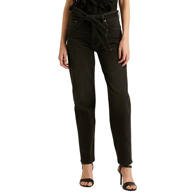 Jean mom taille haute noir <span itemprop=