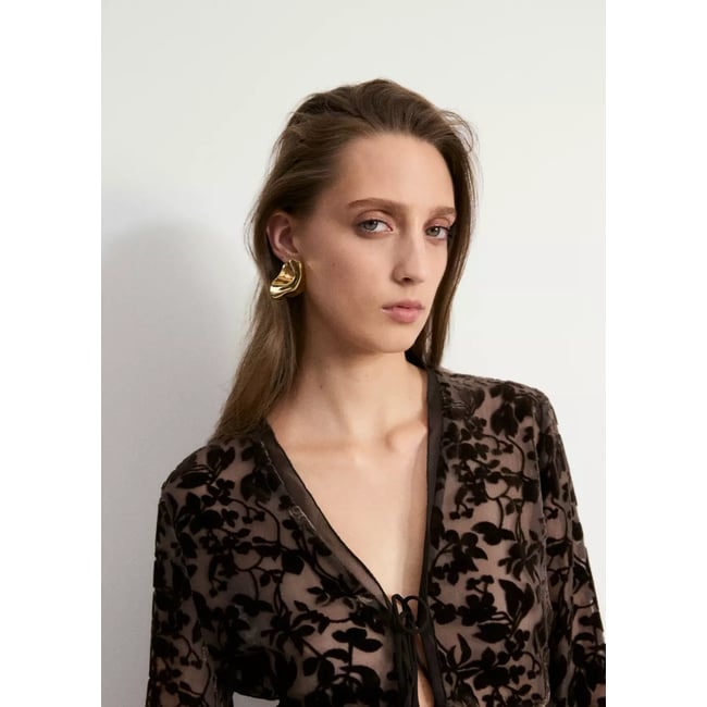 Blouse en dévoré avec nœuds marron <span itemprop=