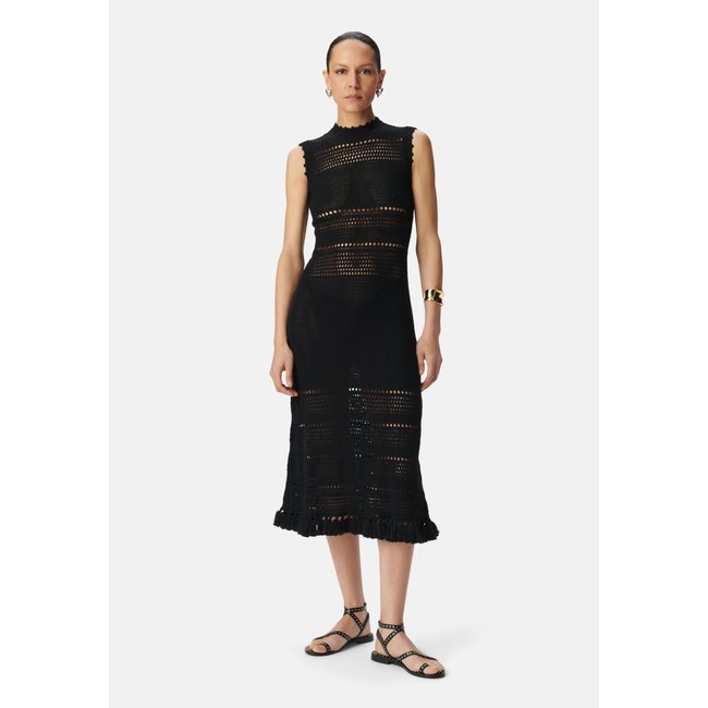 Robe midi tricot esprit crochet noir <span itemprop=