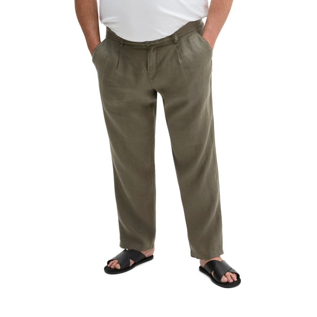 Pantalon en lin modèle Osby Jogger pleats avec ceinture élastique khaki <span itemprop=