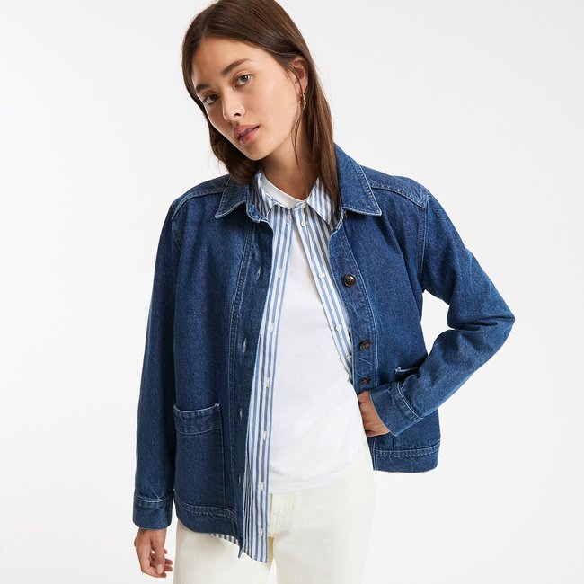 Veste boutonnée coupe oversize, Signature LEONY  bleu stone <span itemprop=