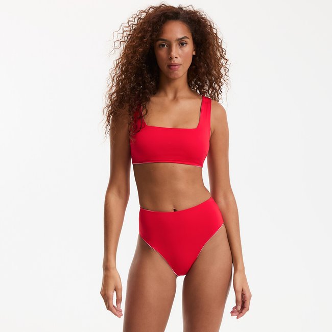Bas de maillot de bain, culotte taille haute réversible  rouge <span itemprop=