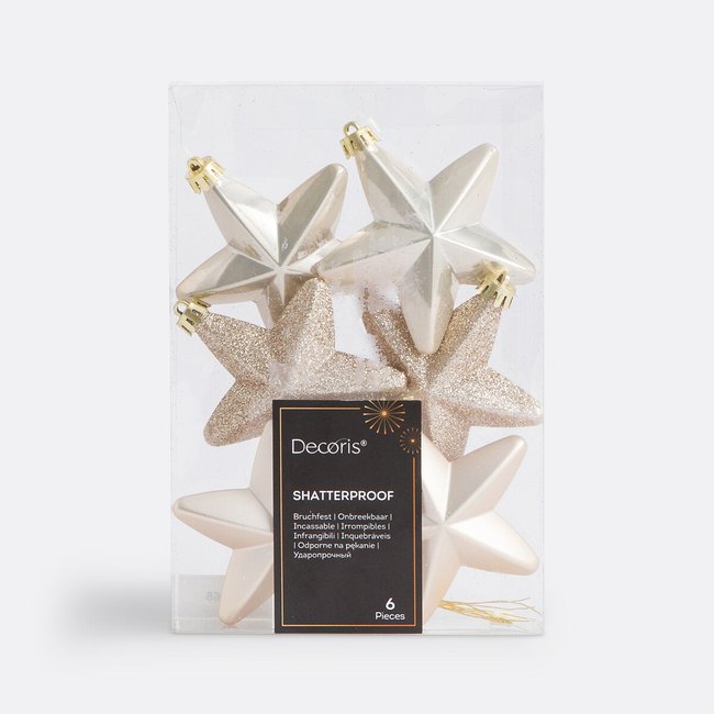 Set of 6 Caspar Star Shaped Christmas Baubles, pearl, LA REDOUTE INTERIEURS