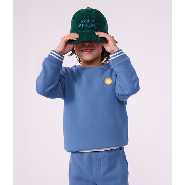 Sweat en coton uni bleu <span itemprop=