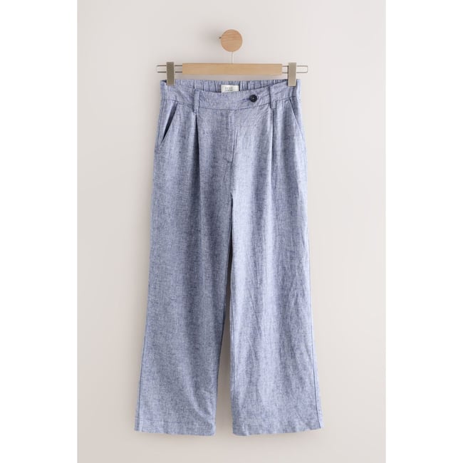 Pantalon en lin mélangé ample habillé bleu clair <span itemprop=