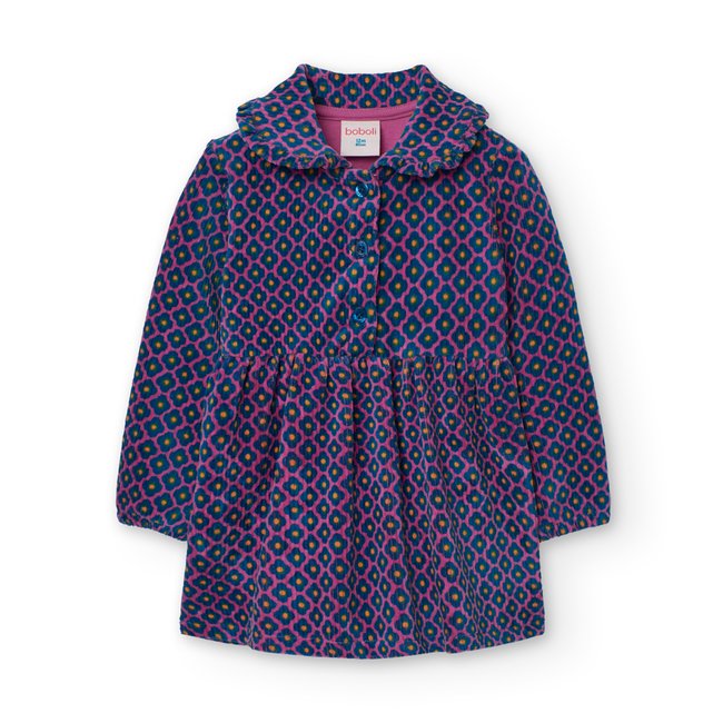 Robe en velours côtelé imprimé fleuri violet <span itemprop=
