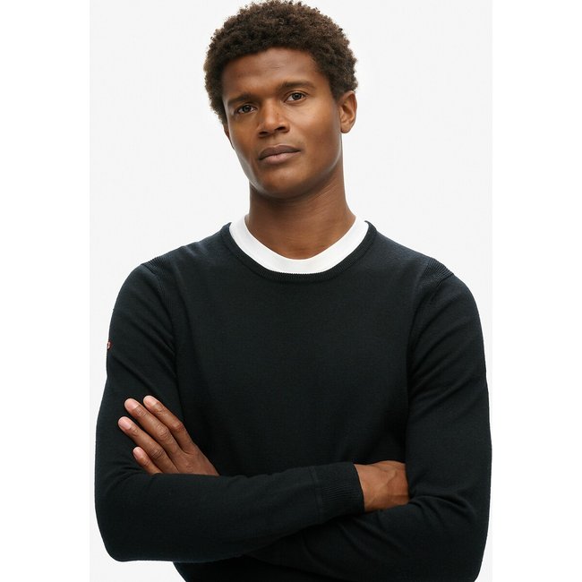 Crew Neck Jumper/Sweater in Merino Wool Mix black SUPERDRY