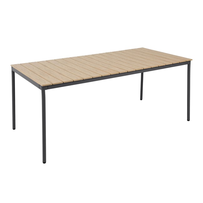 Table de jardin effet bois en métal et bois synthétique 8 personnes 180x90 cm, BOGOTA gris anthracite <span itemprop=