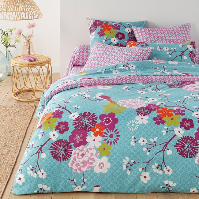 Housse de couette coton, Miss China bleu <span itemprop=