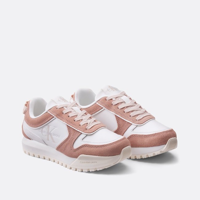 Zapatillas con cuña de piel CK Jeans blanco/rosa <span itemprop=