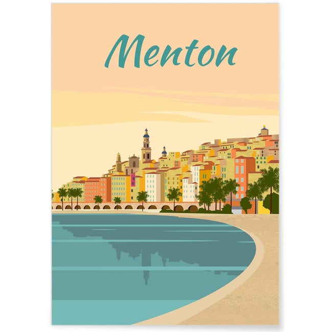 Affiche ville Menton 2 Couleur blanc <span itemprop=