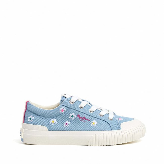 Sneakers En Denim Avec Détails Fleurs jean <span itemprop=