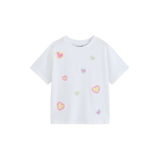 T-shirt orné de perles cœurs blancs pastel <span itemprop=