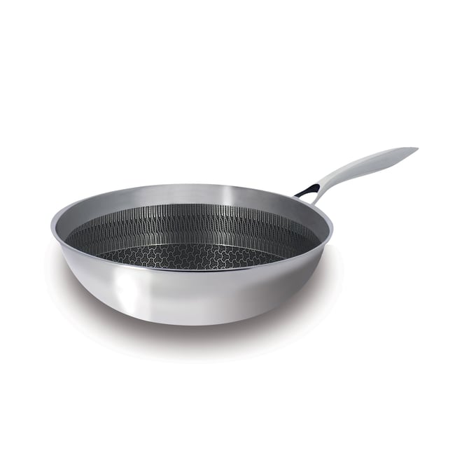 Wok revêtu 28cm en acier inoxydable, TRINOX inox <span itemprop=