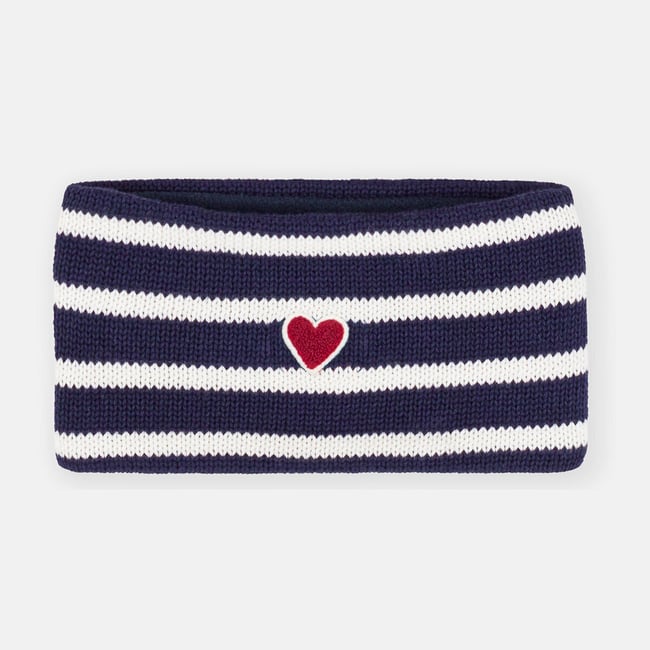 Snood en tricot, doublé polaire bleu marine rayé <span itemprop=