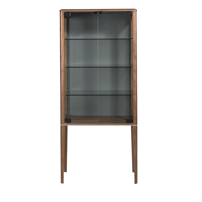 Buffet haut en verre trempé et noyer avec éclairage intérieur Couleur gris | noyer <span itemprop=