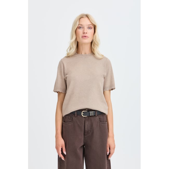 Á manches courtes beige humus melange <span itemprop=