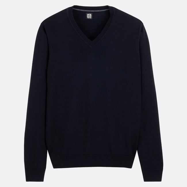 Sweter/komin z dekoltem w serek z wełny merynosowej w kolorze ciemnogranatowym LA REDOUTE COLLECTIONS