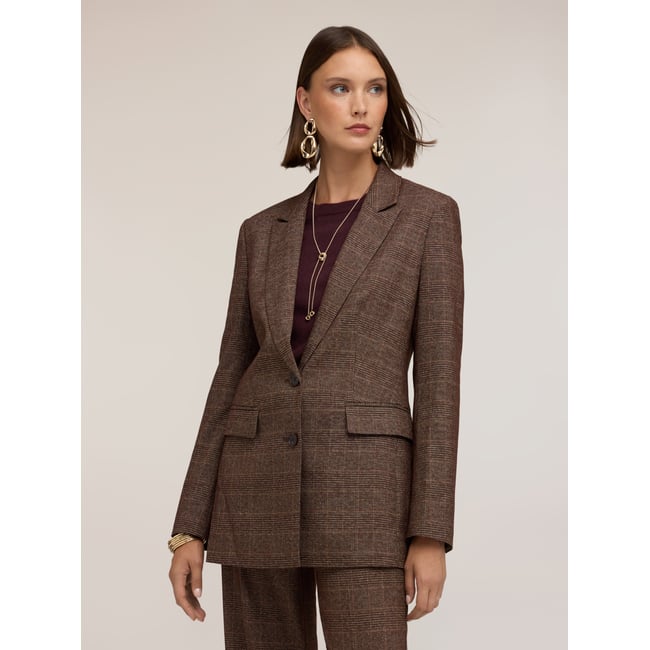 Blazer à carreaux teint fil marron <span itemprop=