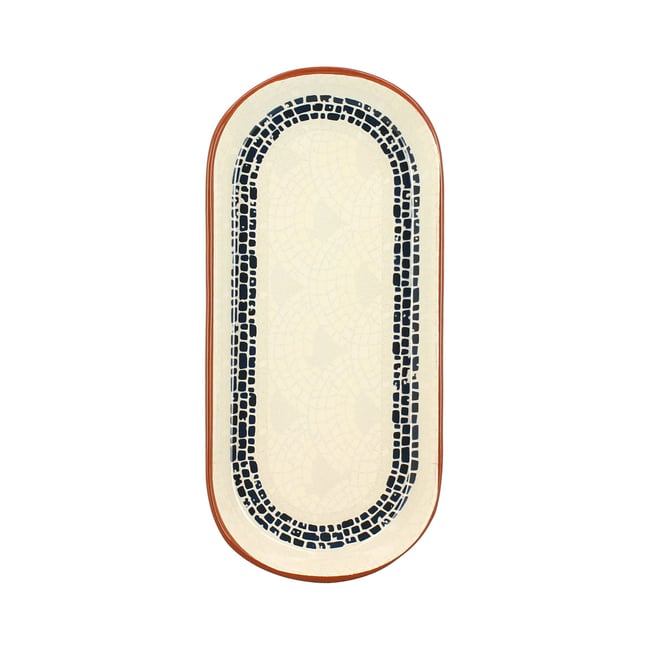 Plat ovale en faïence 26 x 12,5cm, AMATXI Couleur blanc <span itemprop=
