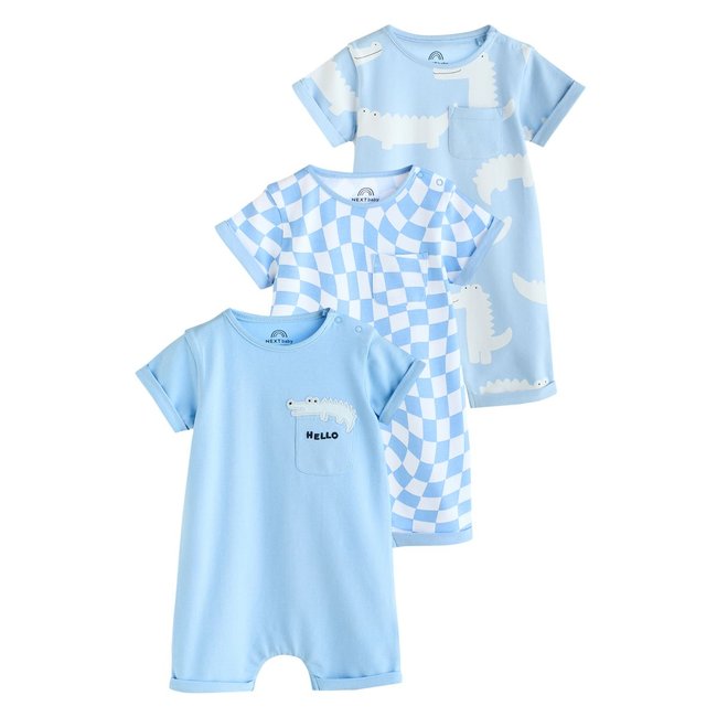 Barboteuse col rond, lot de 3 bleu/blanc <span itemprop=