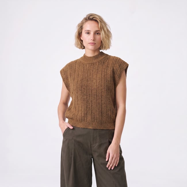 Pull sans manches col montant maille torsadée LUNAIA - ARTLOVE