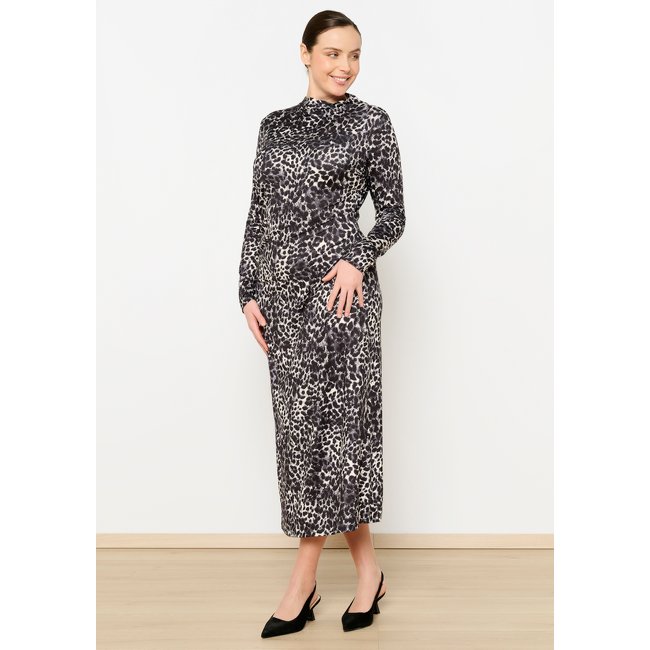 Robe moulante à imprimé léopard gris <span itemprop=