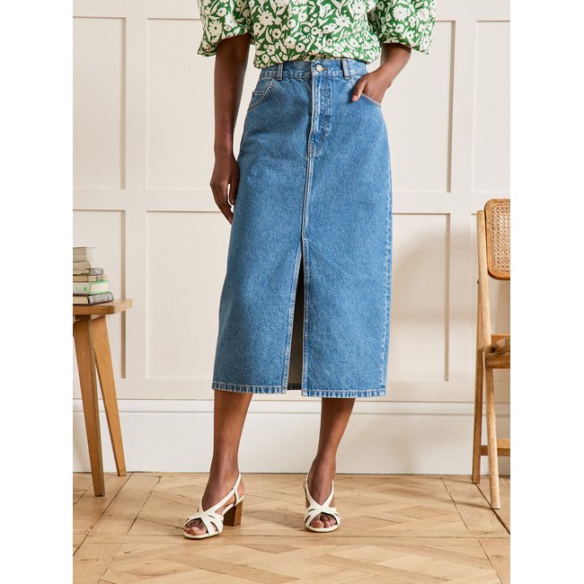 Jupe mi-longue jean coton biologique denim stone <span itemprop=