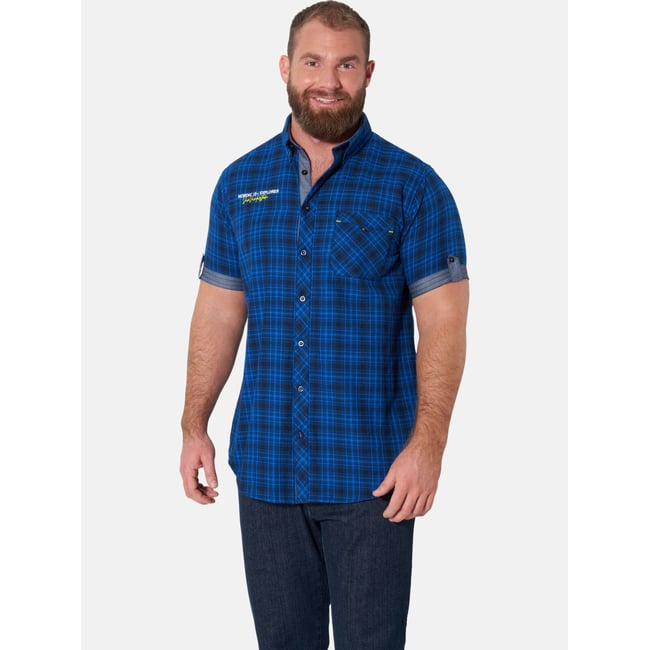 Chemise à manches courtes ONBERT bleu foncé à carreaux <span itemprop=