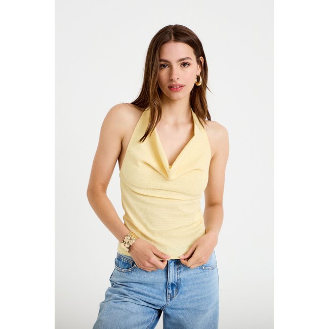 Top ajusté sans manches col bénitier jaune pastel <span itemprop=