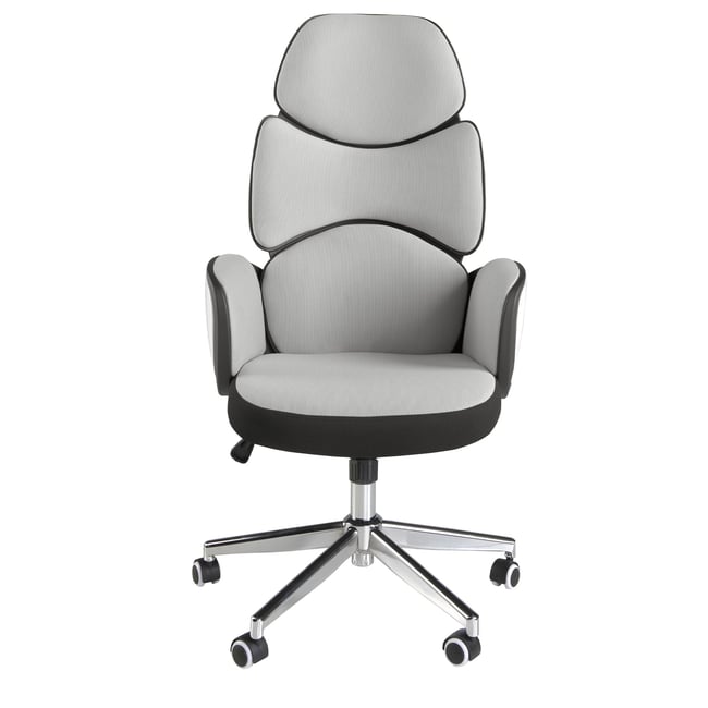 Fauteuil de bureau pivotant tissu gris clair et pvc blanc brillant Couleur grey | white | steel <span itemprop=
