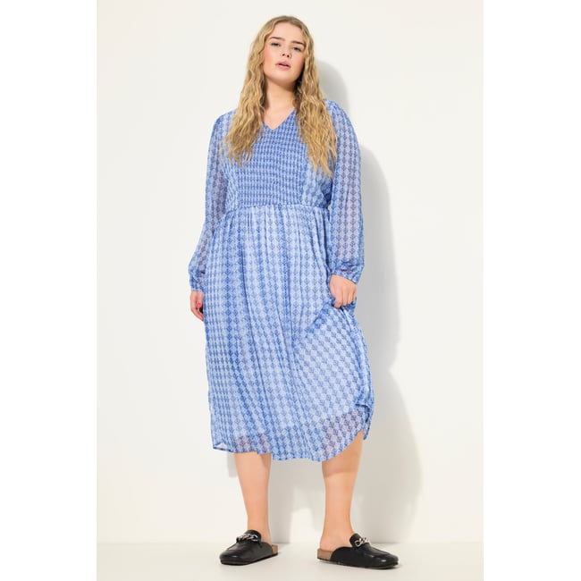 Robe midi coupe trapèze à décolleté en V bleu jean <span itemprop=