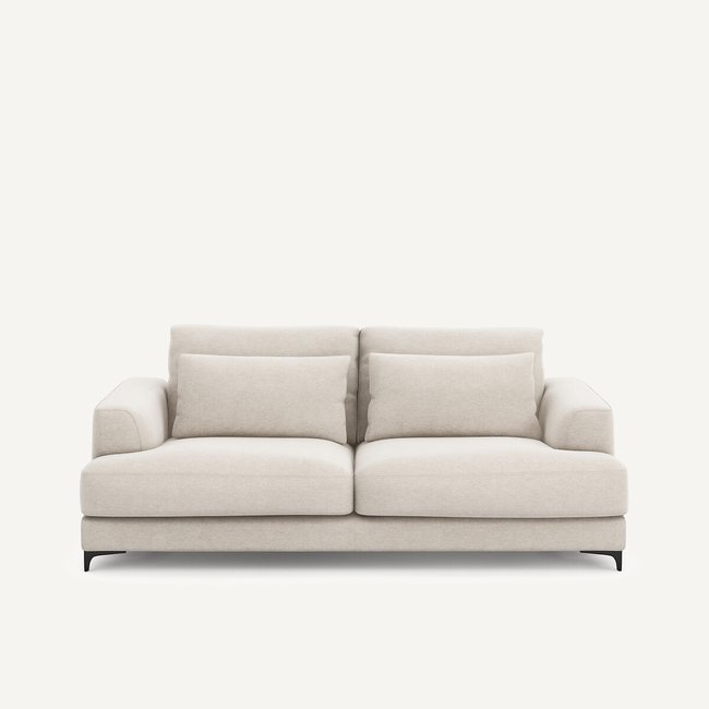Canapé 3 places convertible, en toile chinée, MARSILE ivoire <span itemprop=