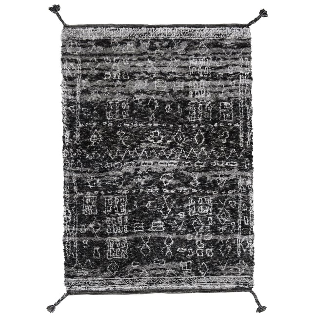 Tapis noué à la main en laine vierge viscose et polyester Couleur anthracite <span itemprop=